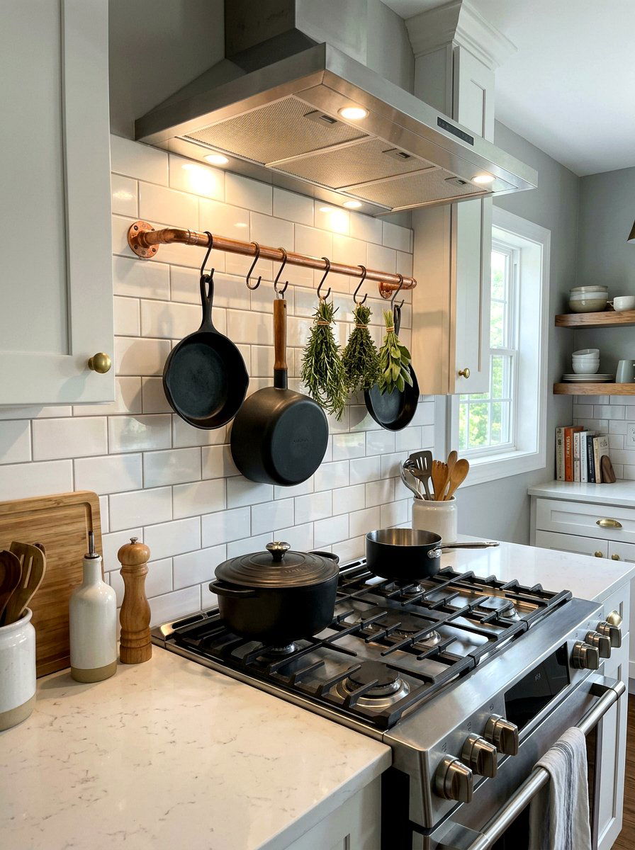 Copper Pipe Herb Rail - 25 Spring Indoor Herb Display Ideas