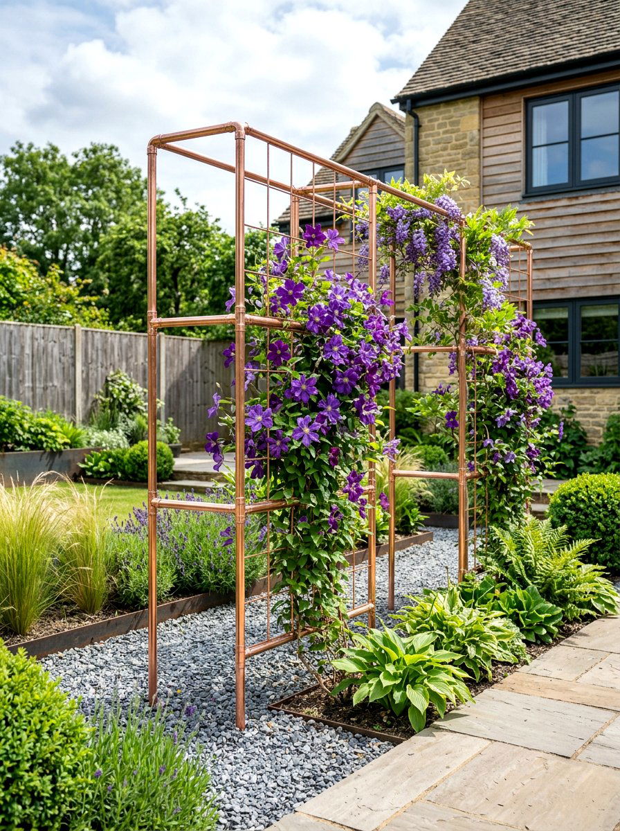 Copper Pipe Trellis - 25 Spring Clematis Trellis Ideas