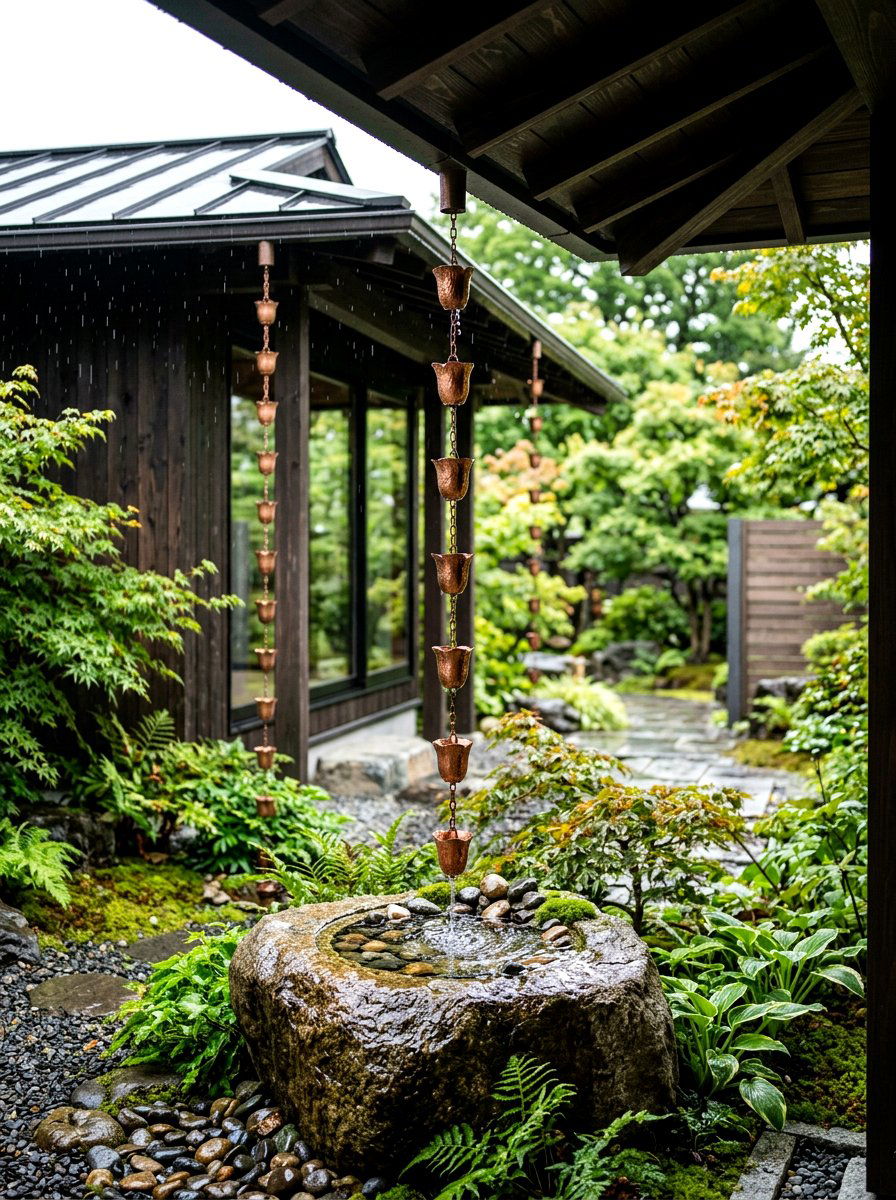 Copper Rain Chains - 25 Spring Metal Garden Decor Ideas