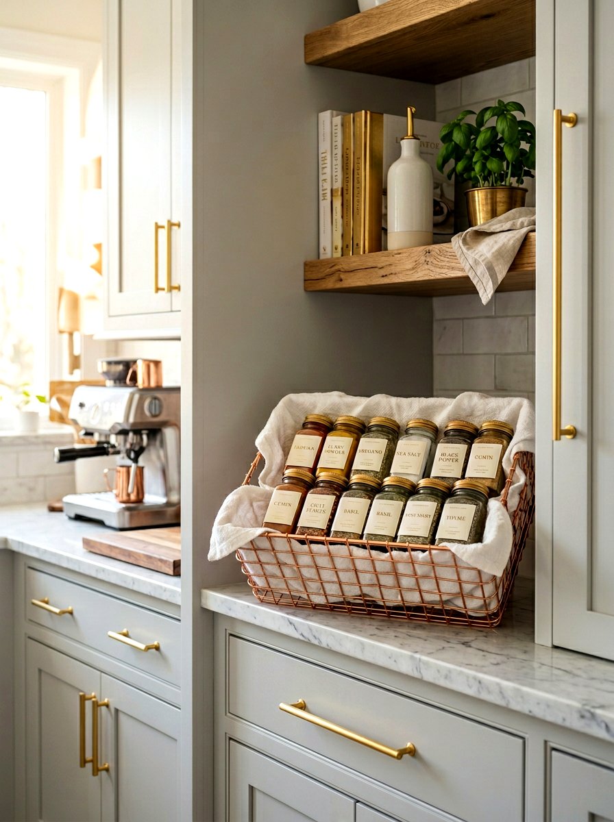 Copper Wire Spice Basket - 25 Spring Spice Rack Decor Ideas
