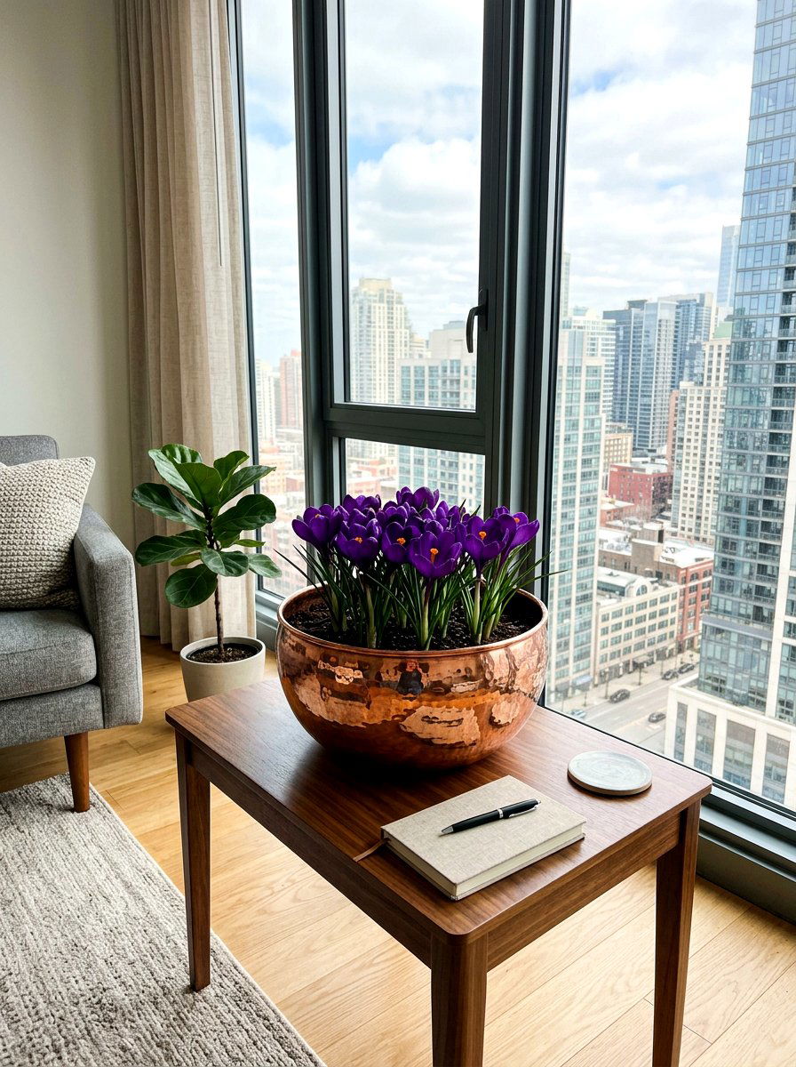 Copper bowl crocus planter - 25 Spring Crocus Bowl Ideas