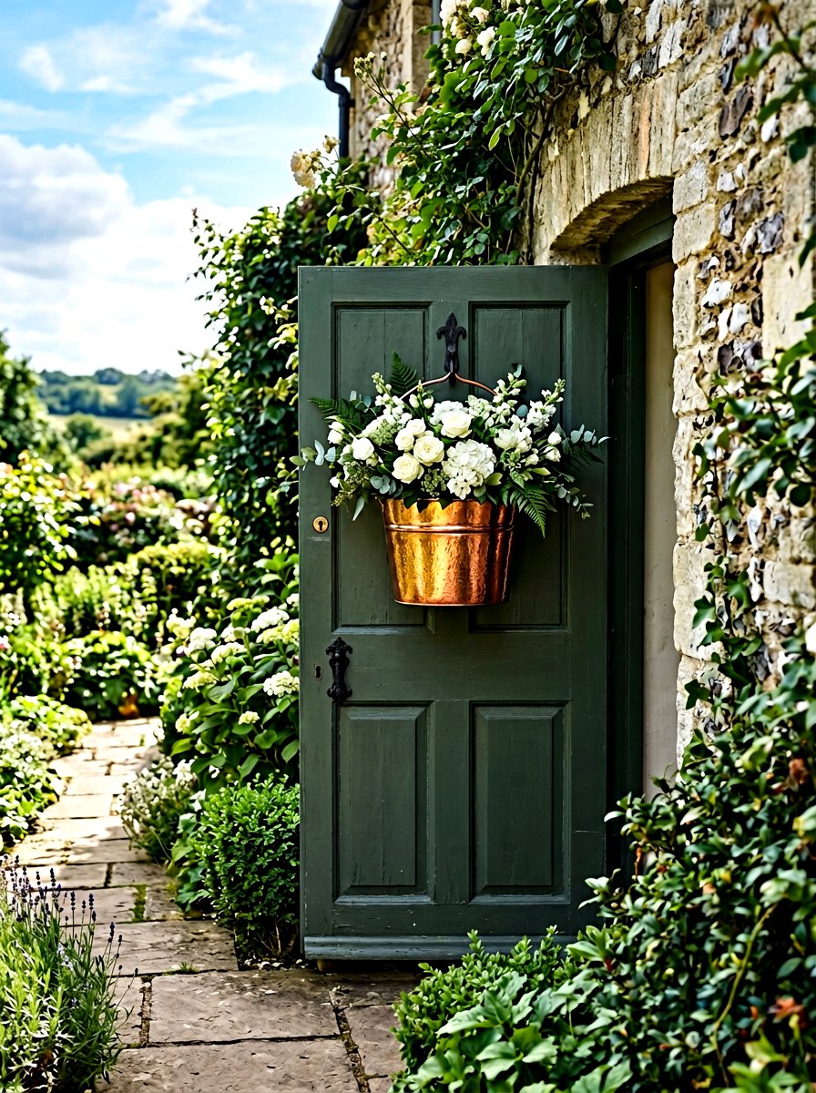 Copper bucket door display - 25 Spring Flower Bucket Door Ideas
