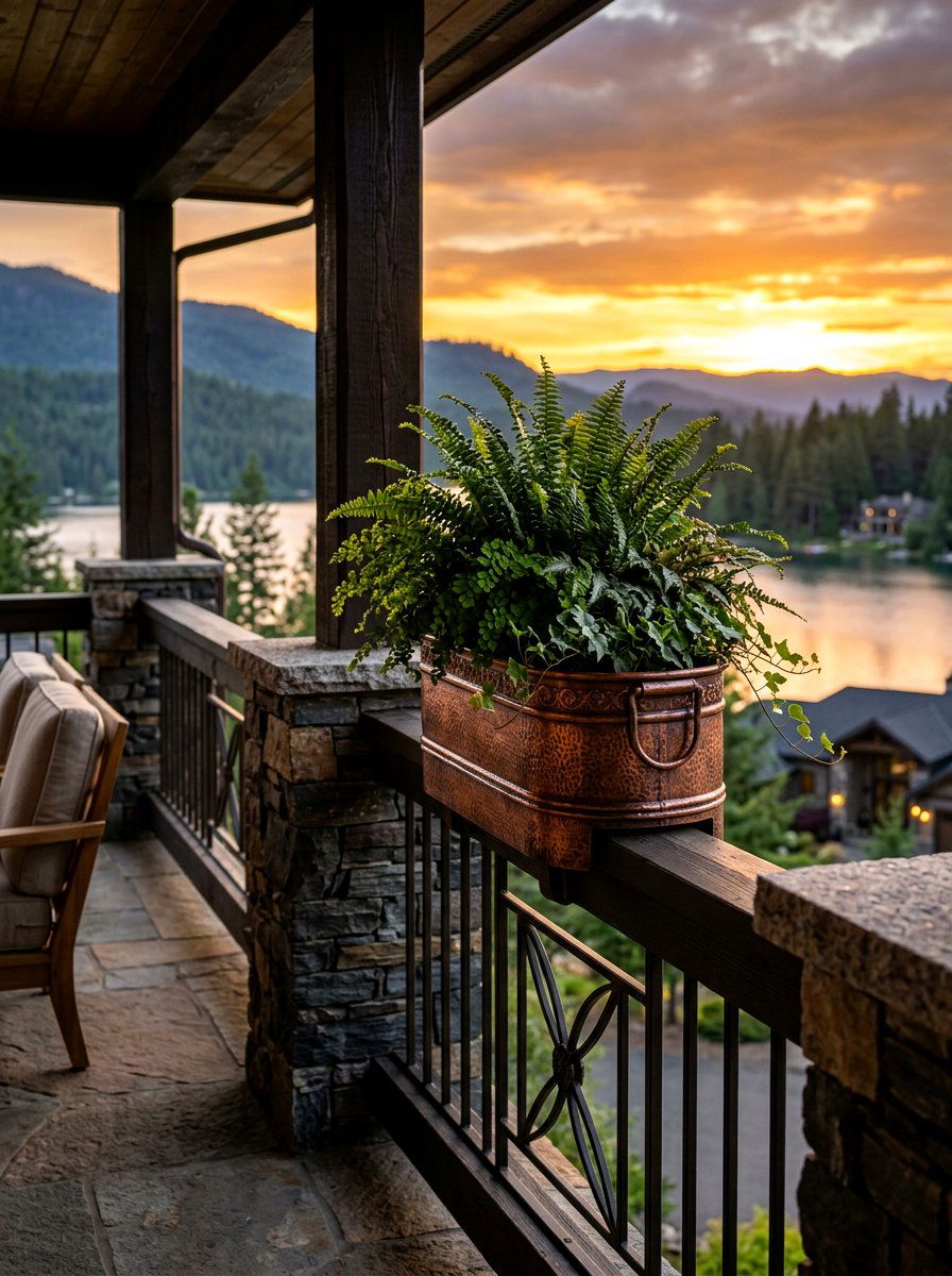 Copper finish deck planter - 25 Spring Porch Railing Planter Ideas