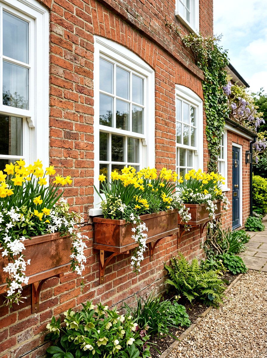 Copper window flower boxes - 25 Spring Metal Planter Ideas