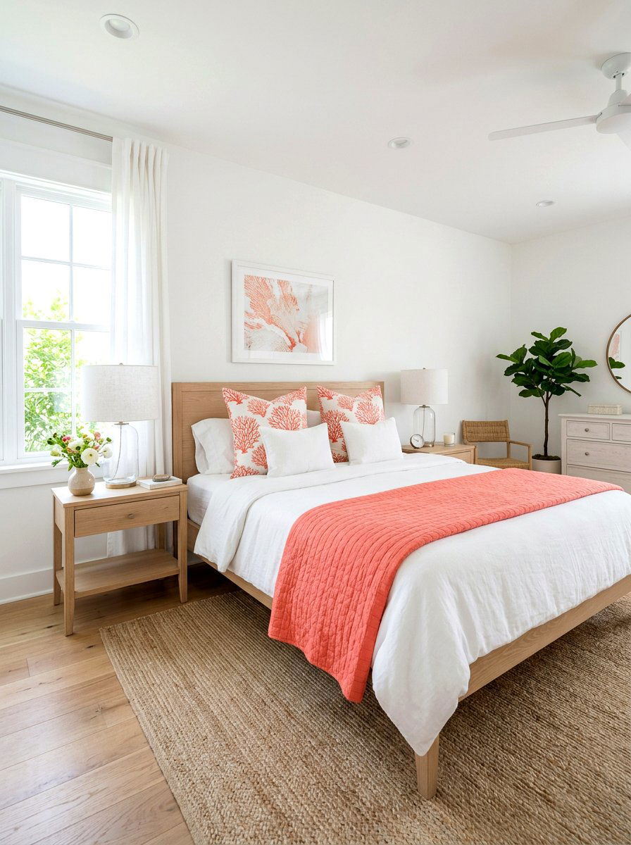 Coral And White Bedroom - 25 Spring Coral Decor Ideas