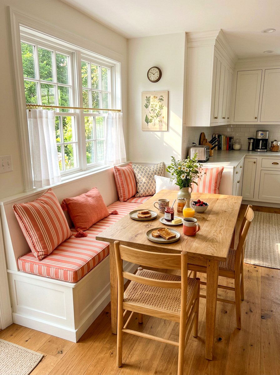 Coral Breakfast Nook Cushions - 25 Spring Coral Decor Ideas