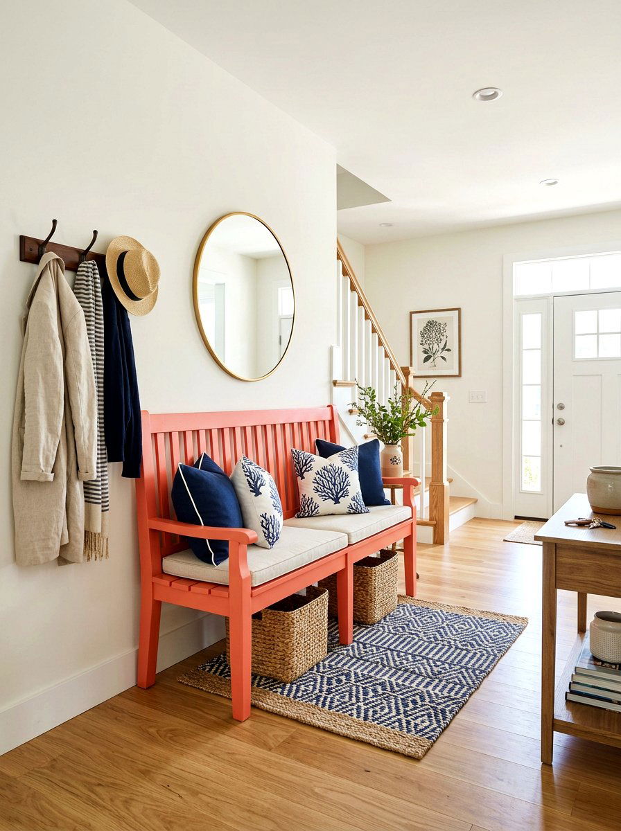 Coral Entryway Bench - 25 Spring Chalk Paint Furniture Ideas