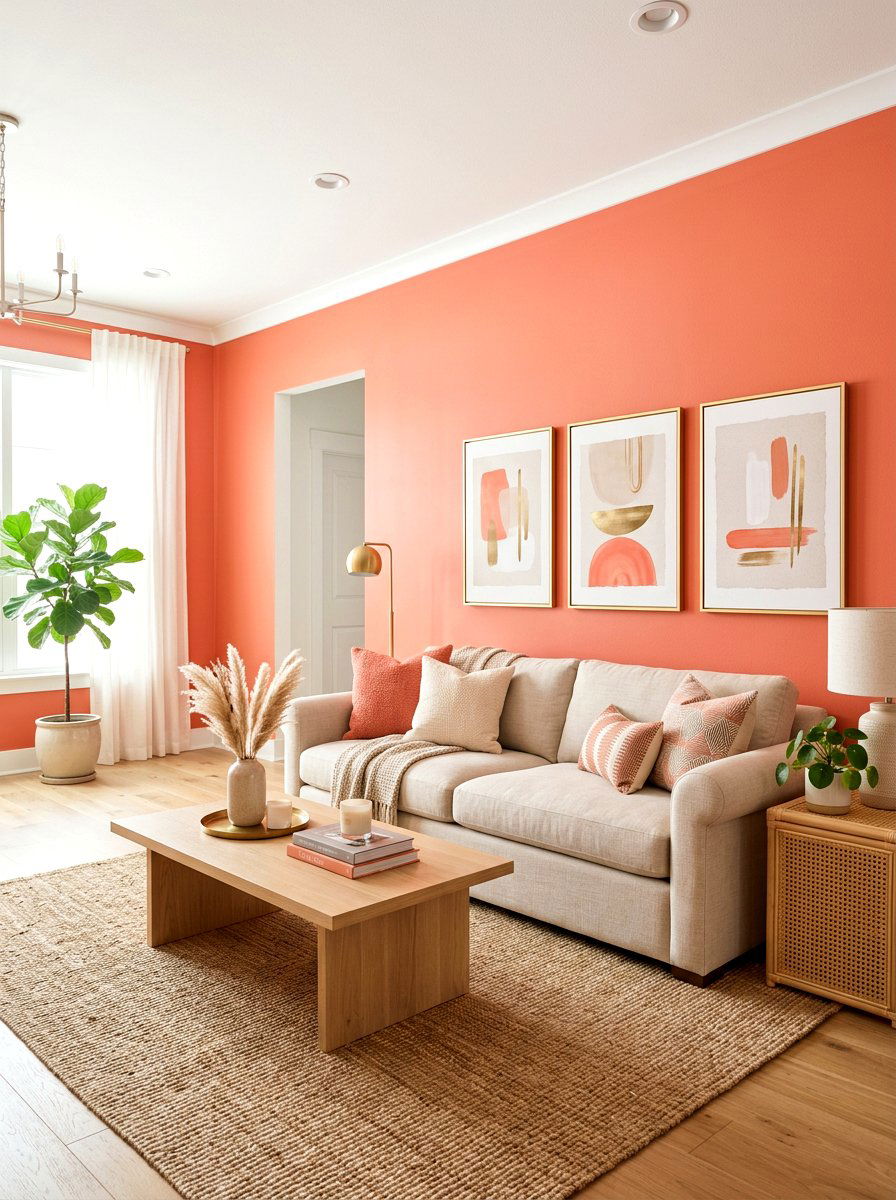 Coral Living Room Accent Wall - 25 Spring Coral Decor Ideas