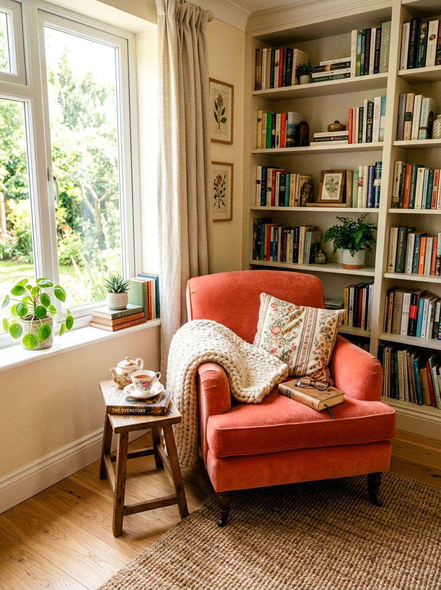 Coral Reading Nook Chair - 25 Spring Coral Decor Ideas