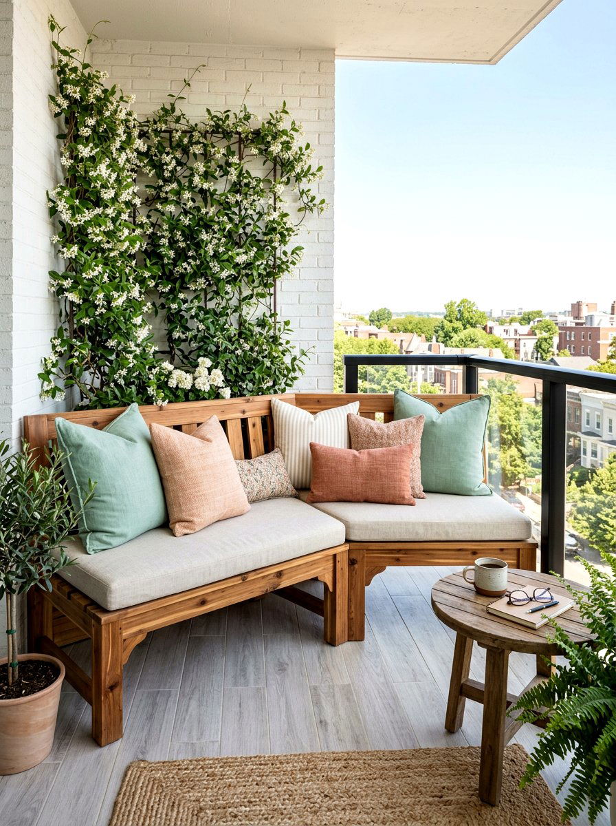 Corner Bench Seating - 25 Spring Balcony Seating Decor Ideas