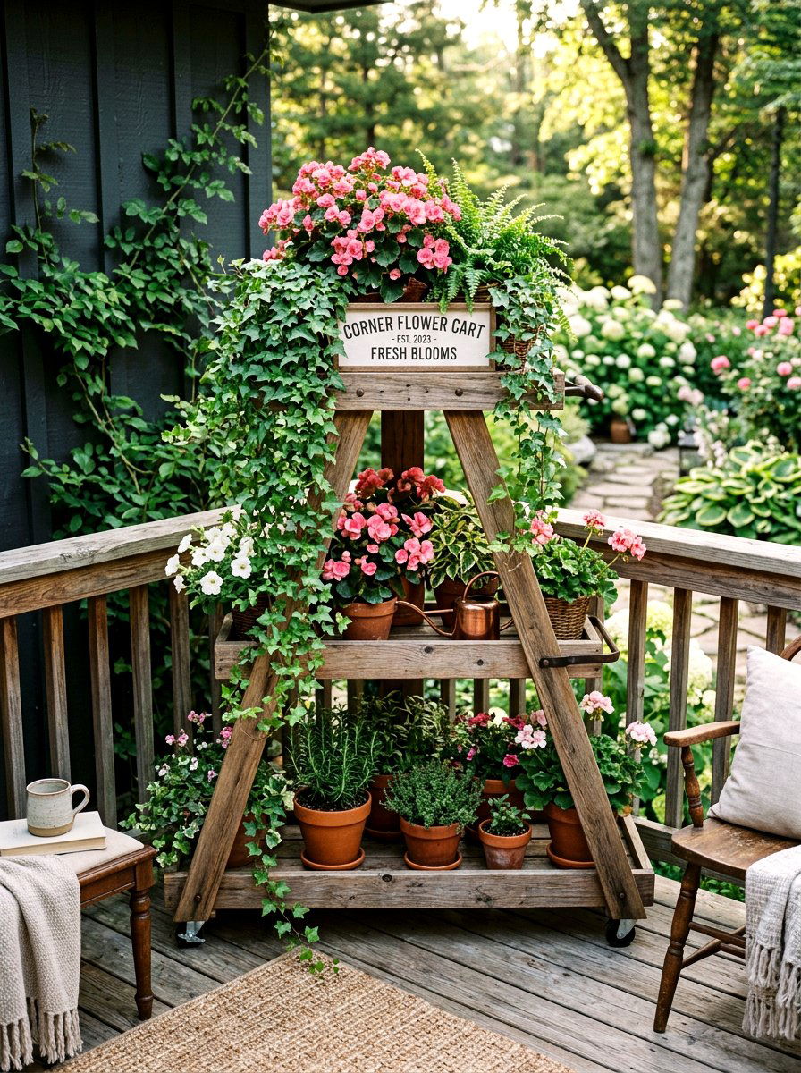 Corner flower cart display - 25 Spring Flower Cart Decor Ideas