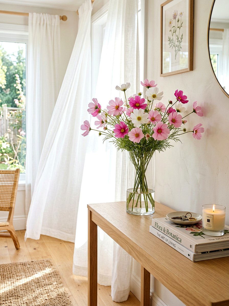 Cosmos Airy Glass Cylinder - 25 Spring Silk Flower Arrangement Ideas