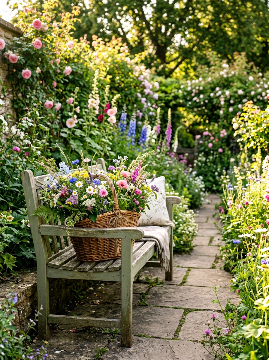 Cottage Core Wildflower Basket - 25 Spring Mixed Bouquet Ideas