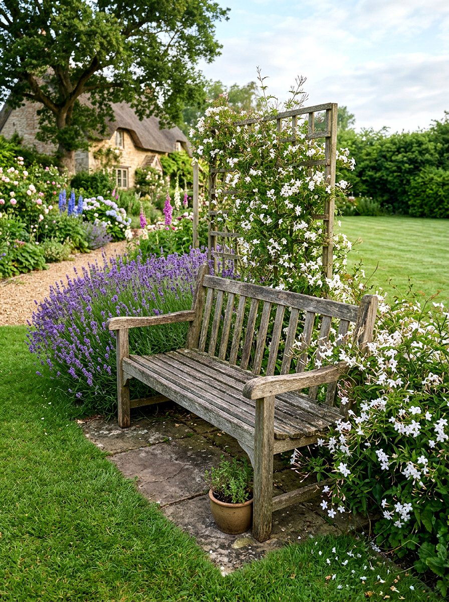 Cottage Garden Bench - 25 Spring Garden Nook Decor Ideas