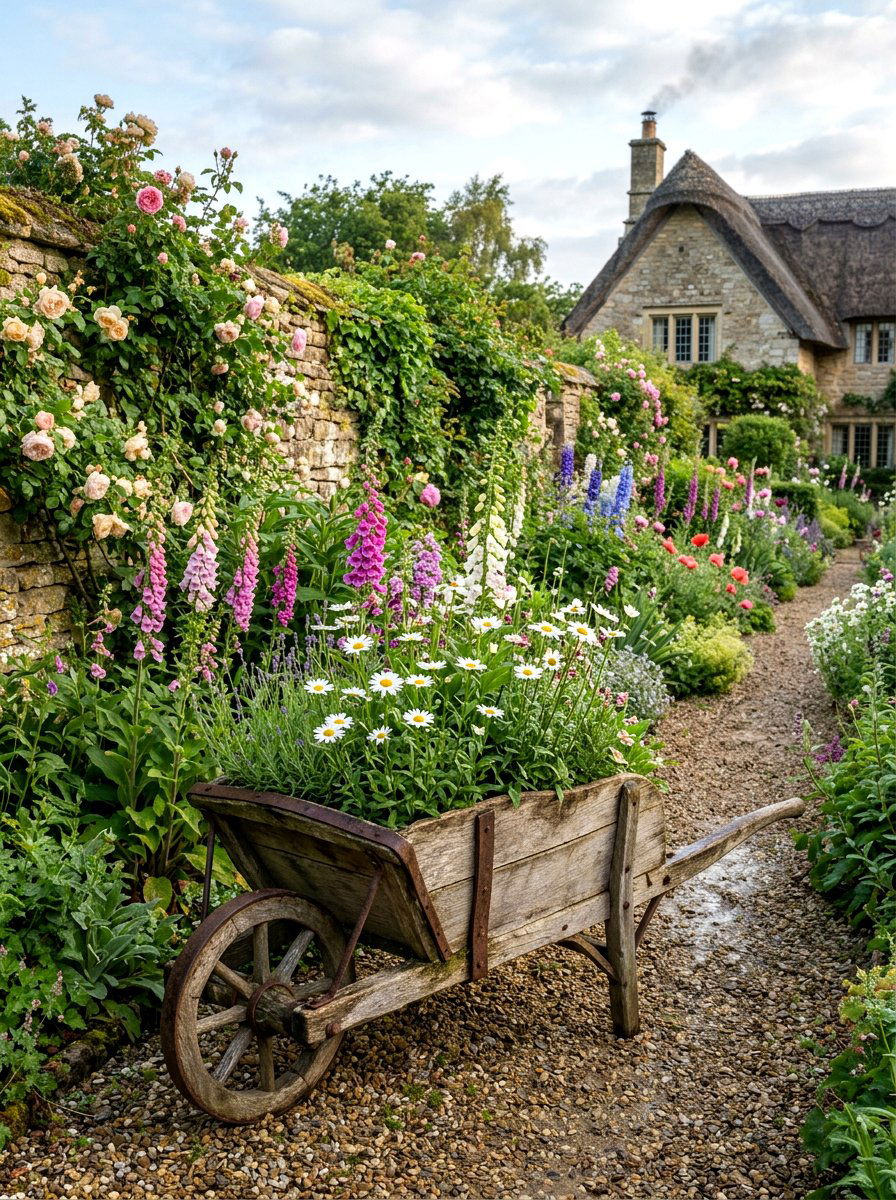 Cottage Garden Wheelbarrow - 25 Spring Wheelbarrow Decor Ideas