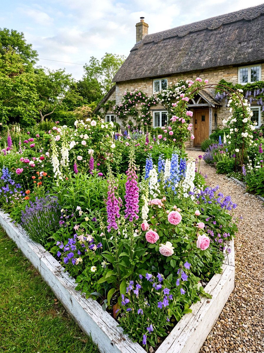 Cottage Style Flower Bed - 25 Spring Raised Bed Decor Ideas