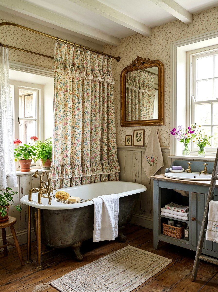 Cottagecore Floral Bathroom - 25 Spring Shower Curtain Ideas