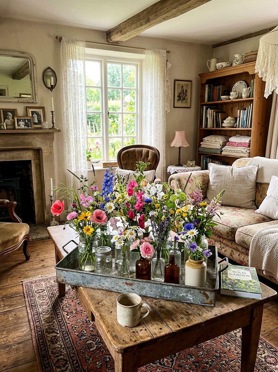 Cottagecore Flower Tray - 25 Spring Metal Tray Decor Ideas