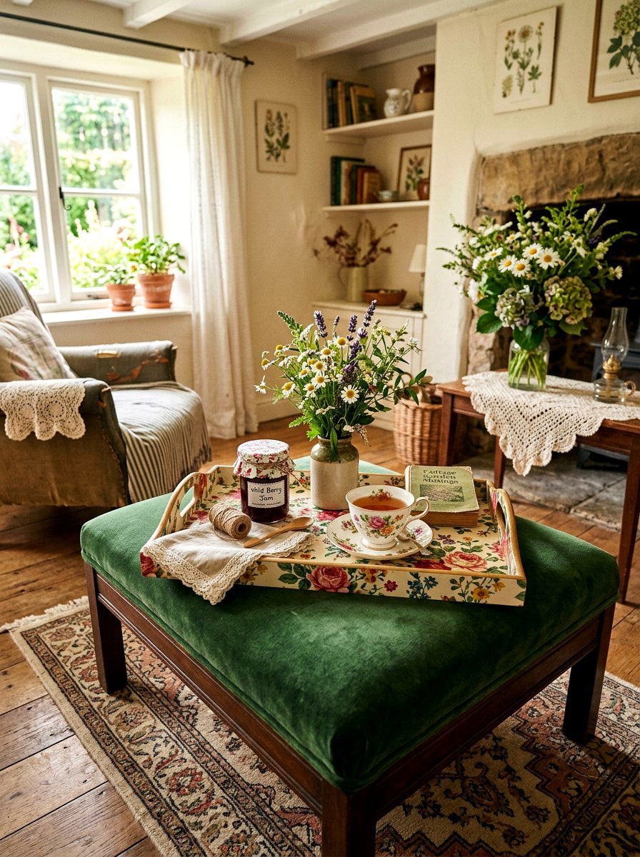 Cottagecore Ottoman Tray - 25 Spring Ottoman Tray Ideas