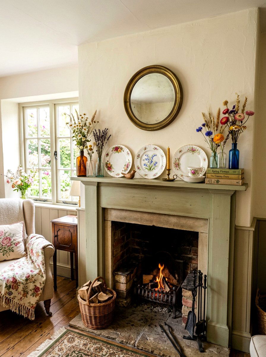 Cottagecore Spring Mantel - 25 Spring Mantel Styling Ideas