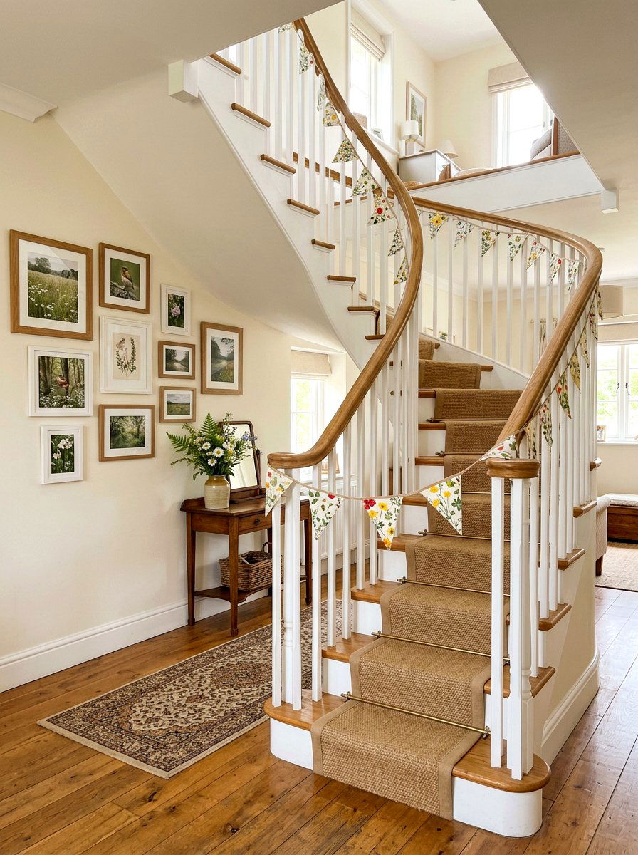 Cottagecore Staircase Bunting - 25 Spring Fabric Bunting Ideas