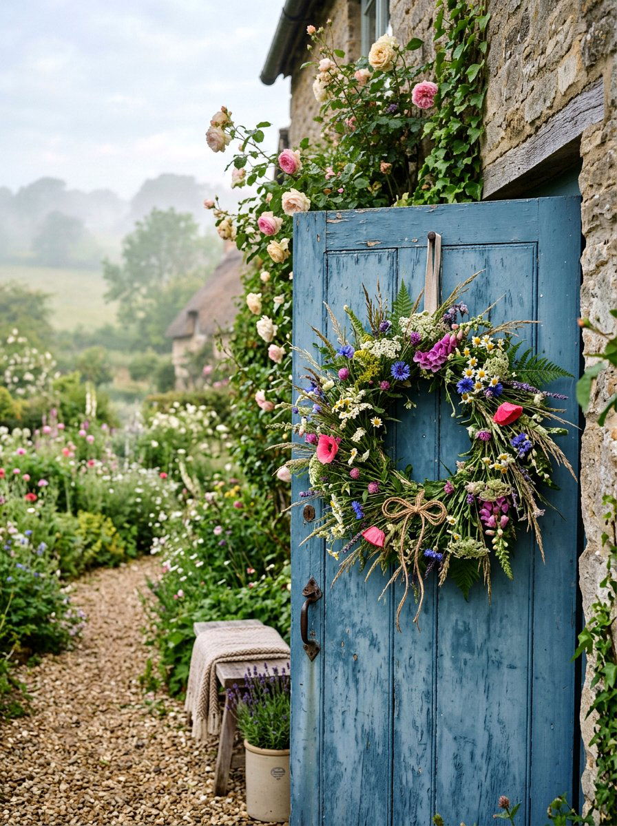 Cottagecore Wildflower Wreath - 25 Spring Floral Wreath Ideas