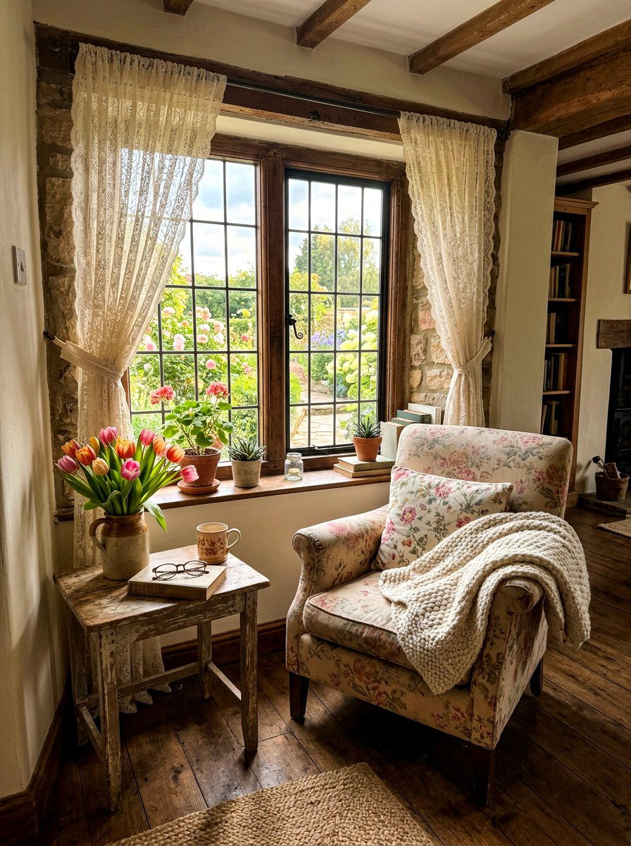Cottagecore window nook - 25 Spring Reading Nook Decor Ideas