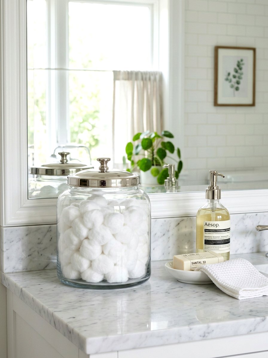 Cotton Ball Storage Jar - 25 Spring Bathroom Jar Ideas