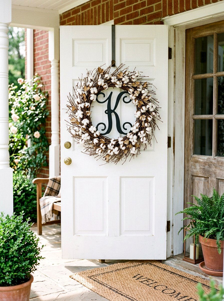 Cotton Boll Monogram Wreath - 25 Spring Monogram Wreath Ideas