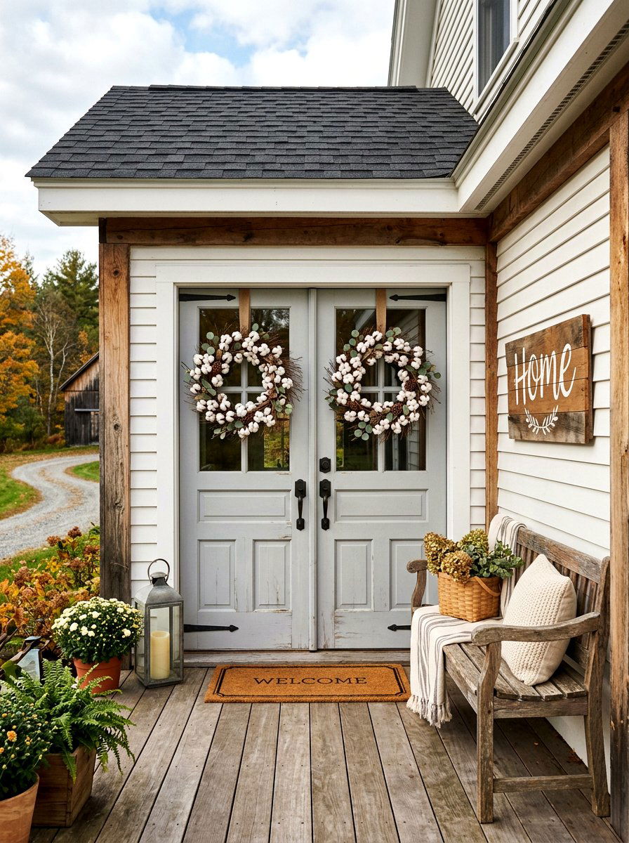 Cotton Boll Wreath - 25 Spring Double Door Wreath Ideas