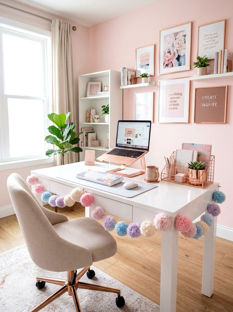 Cotton Candy Pom Pom Garland Office - 25 Spring Pom Pom Garland Ideas