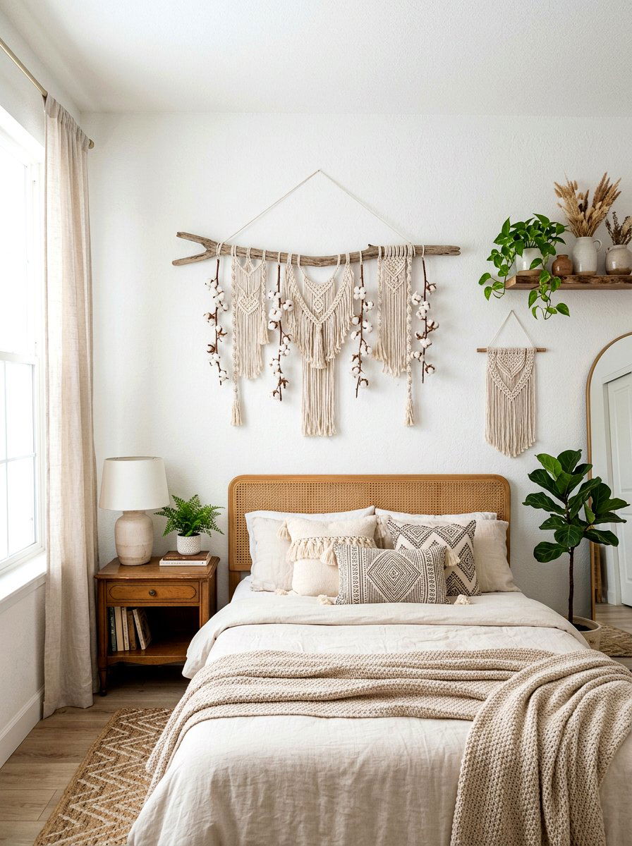 Cotton Stem Wall Hanging - 25 Spring Cotton Stem Decor Ideas