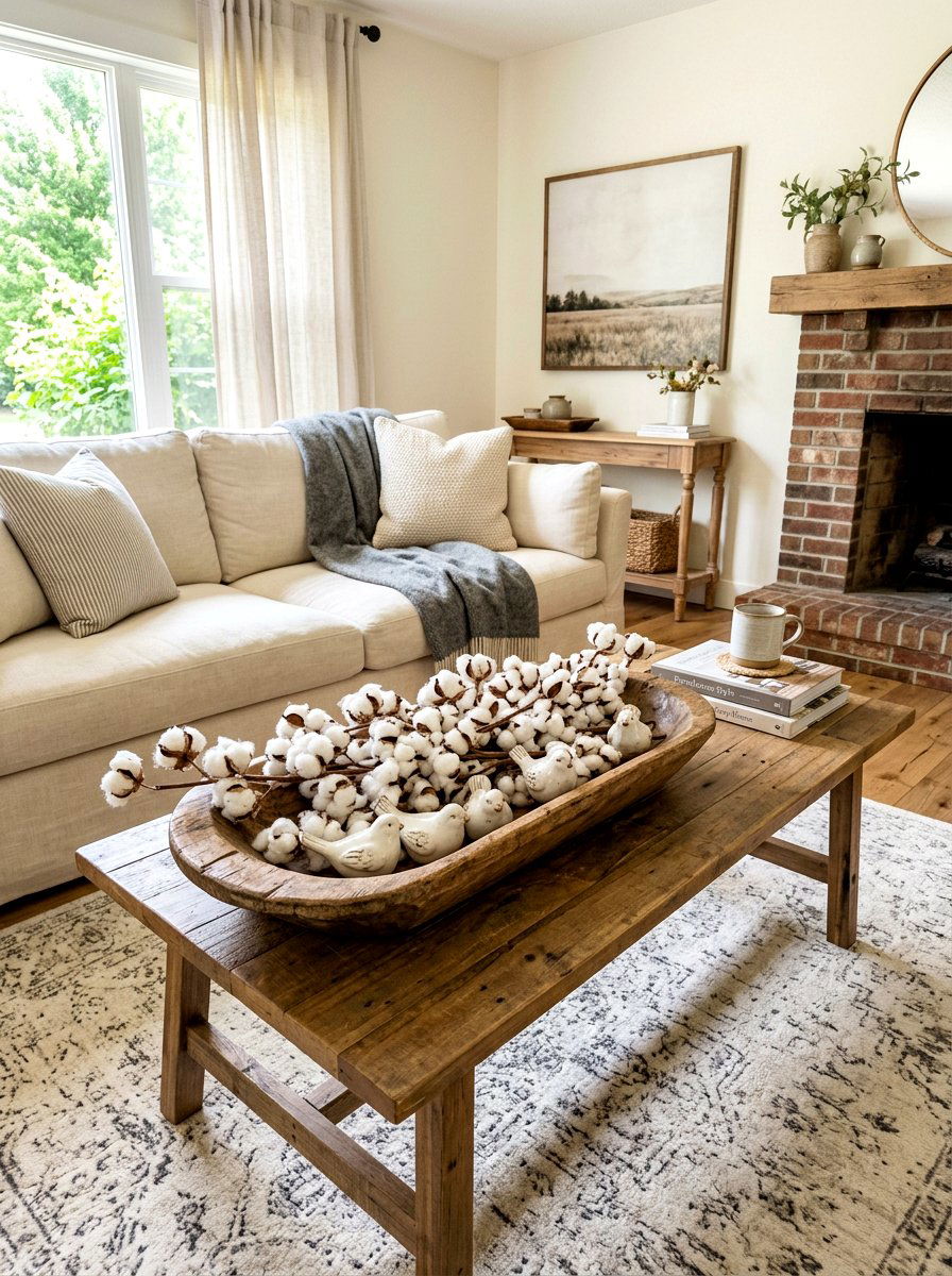 Cotton Stems Dough Bowl - 25 Spring Cotton Stem Decor Ideas