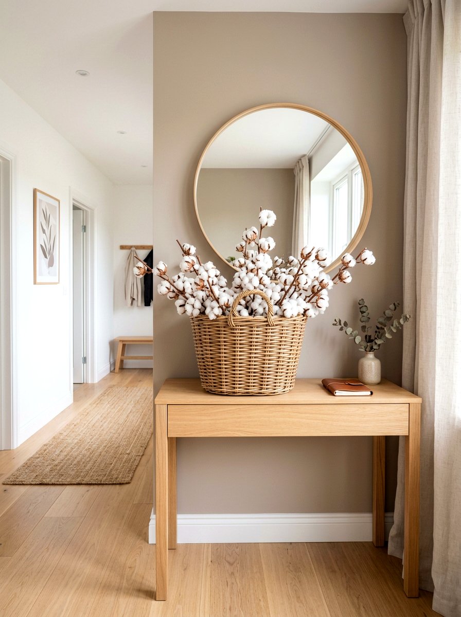 Cotton Stems Wicker Basket - 25 Spring Cotton Stem Decor Ideas