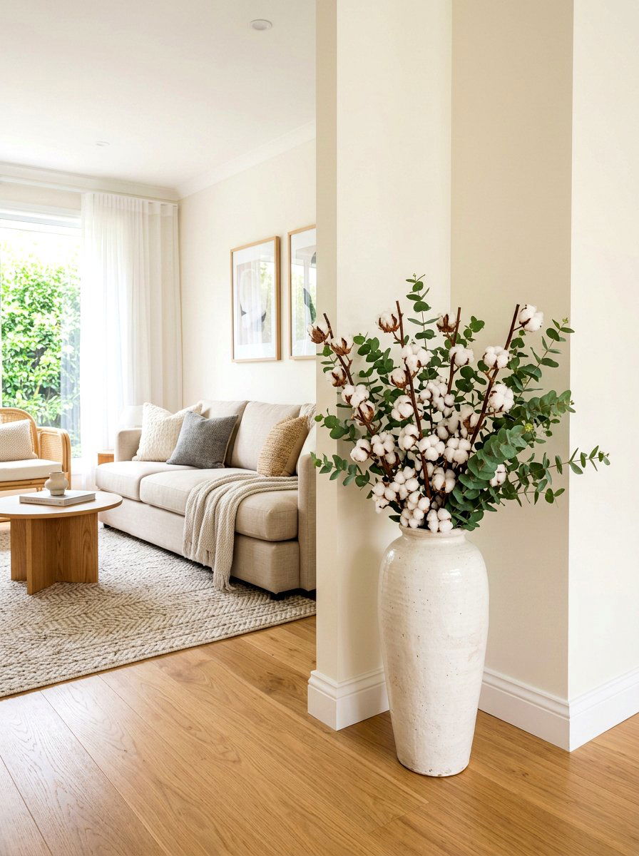 Cotton Stems With Eucalyptus - 25 Spring Cotton Stem Decor Ideas