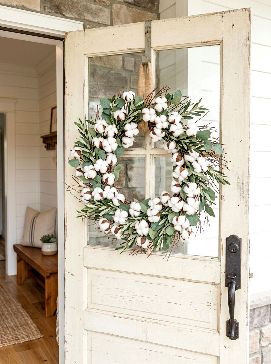 Cotton wreath - 25 Spring Wreath Craft Ideas