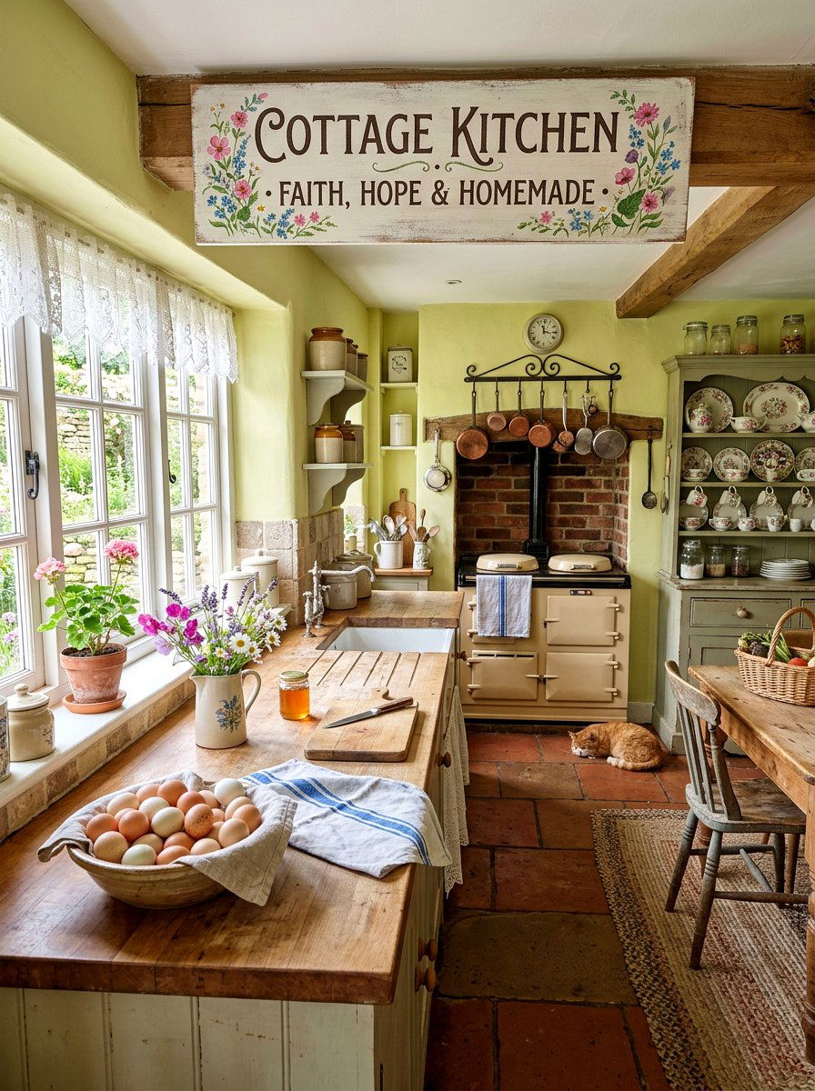 Country Cottage Kitchen - 25 Spring Kitchen Sign Ideas