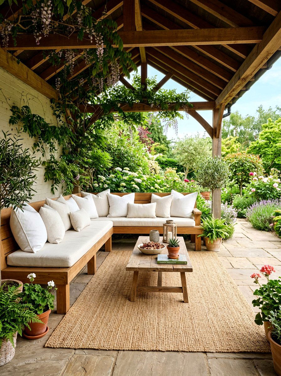 Covered Patio Bench Lounge - 25 Spring Outdoor Bench Decor Ideas