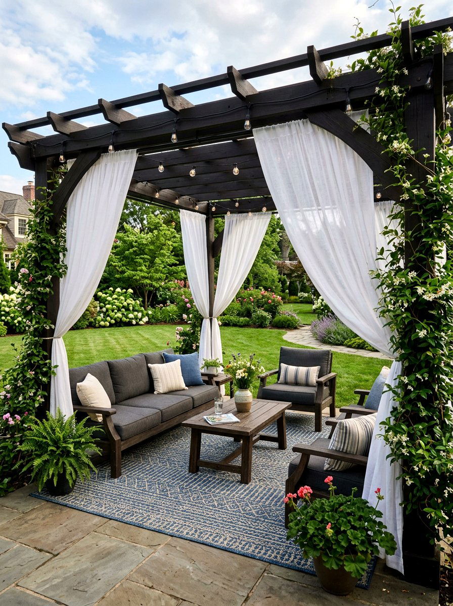 Covered Pergola Seating - 25 Spring Backyard Seating Decor Ideas