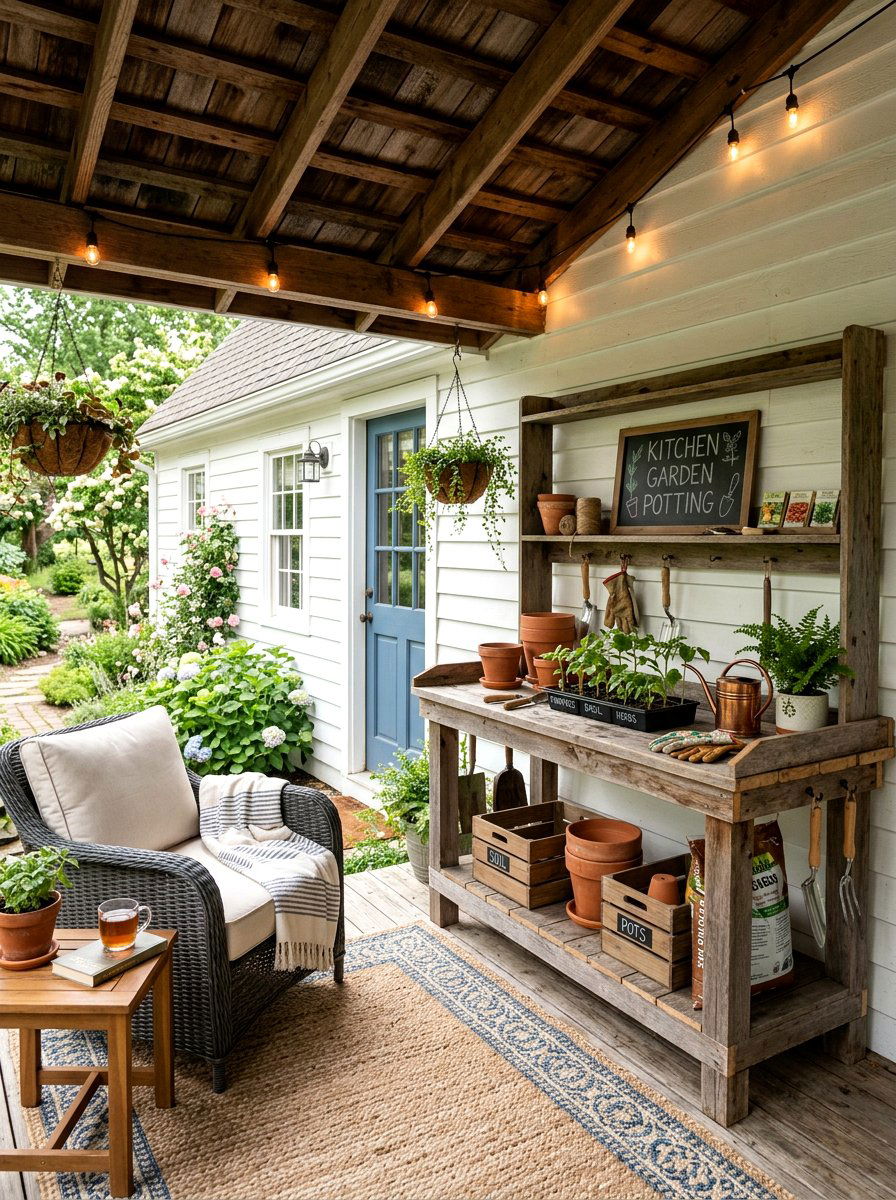 Covered Porch Potting Station - 25 Spring Potting Station Decor Ideas