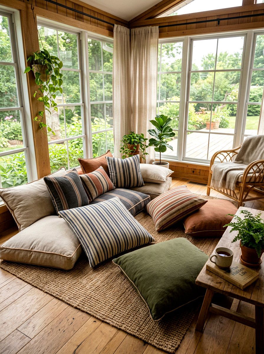 Cozy Floor Cushions - 25 Spring Three Season Room Decor Ideas