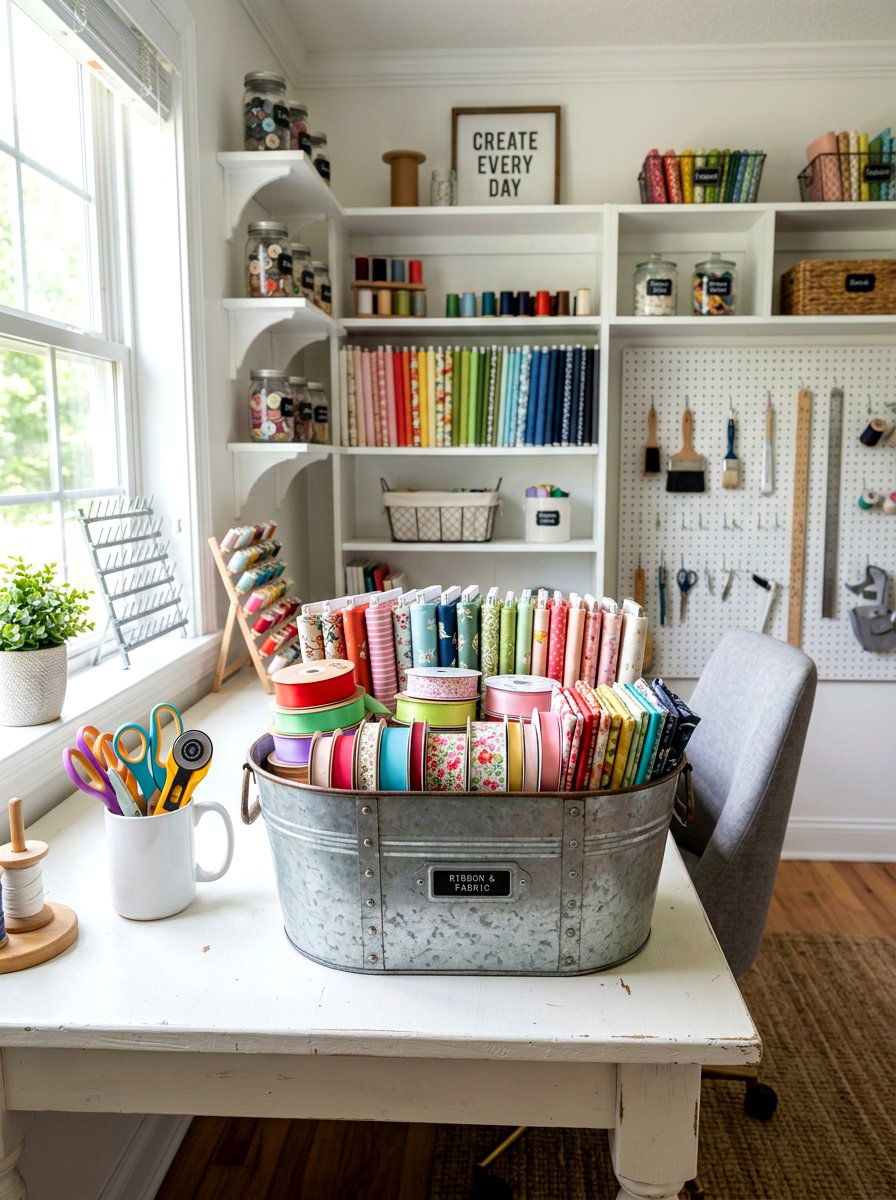 Craft Room Supply Bin - 25 Spring Galvanized Tub Decor Ideas