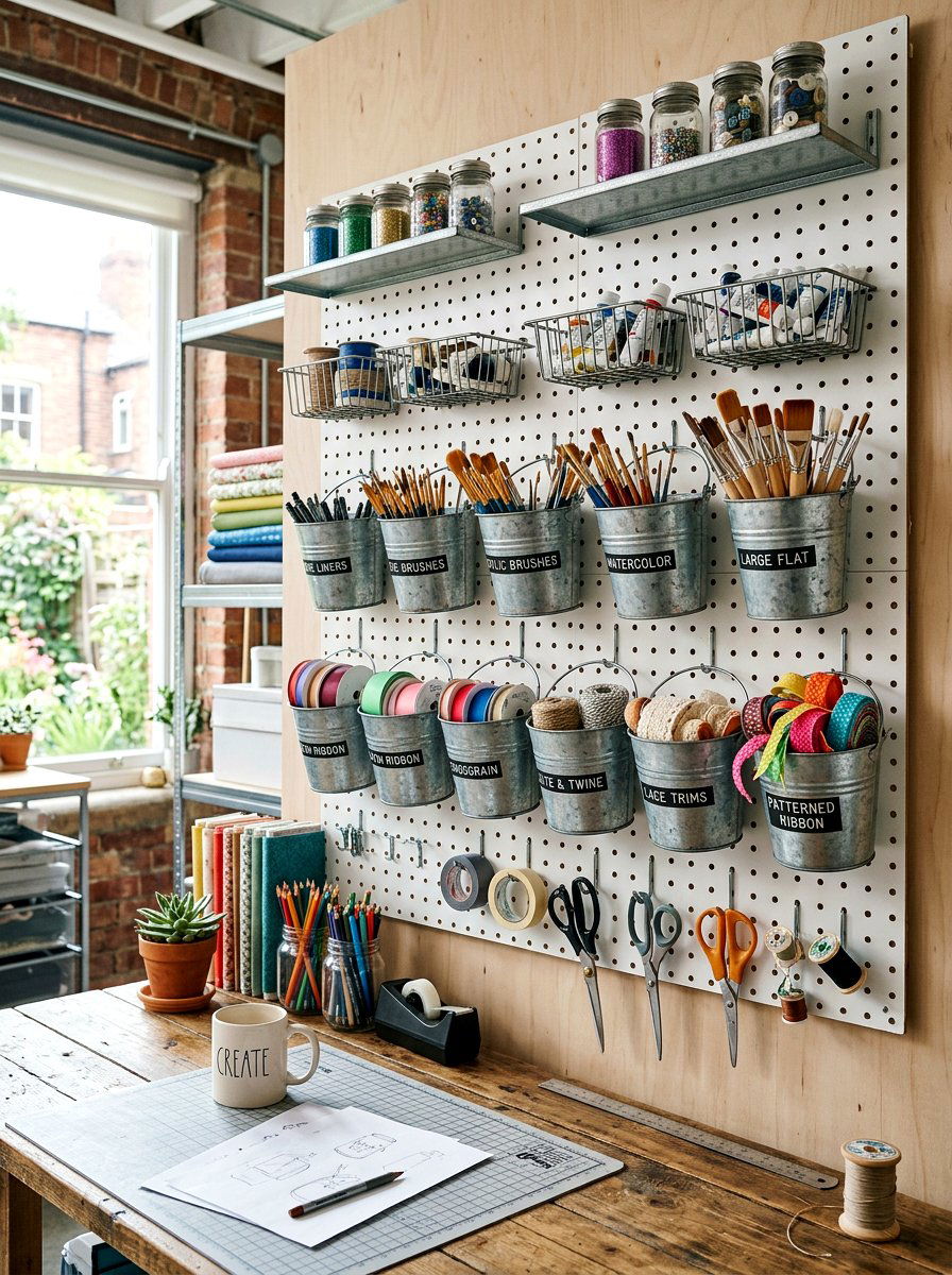 Craft Room Supply Organizer - 25 Spring Galvanized Bucket Decor Ideas