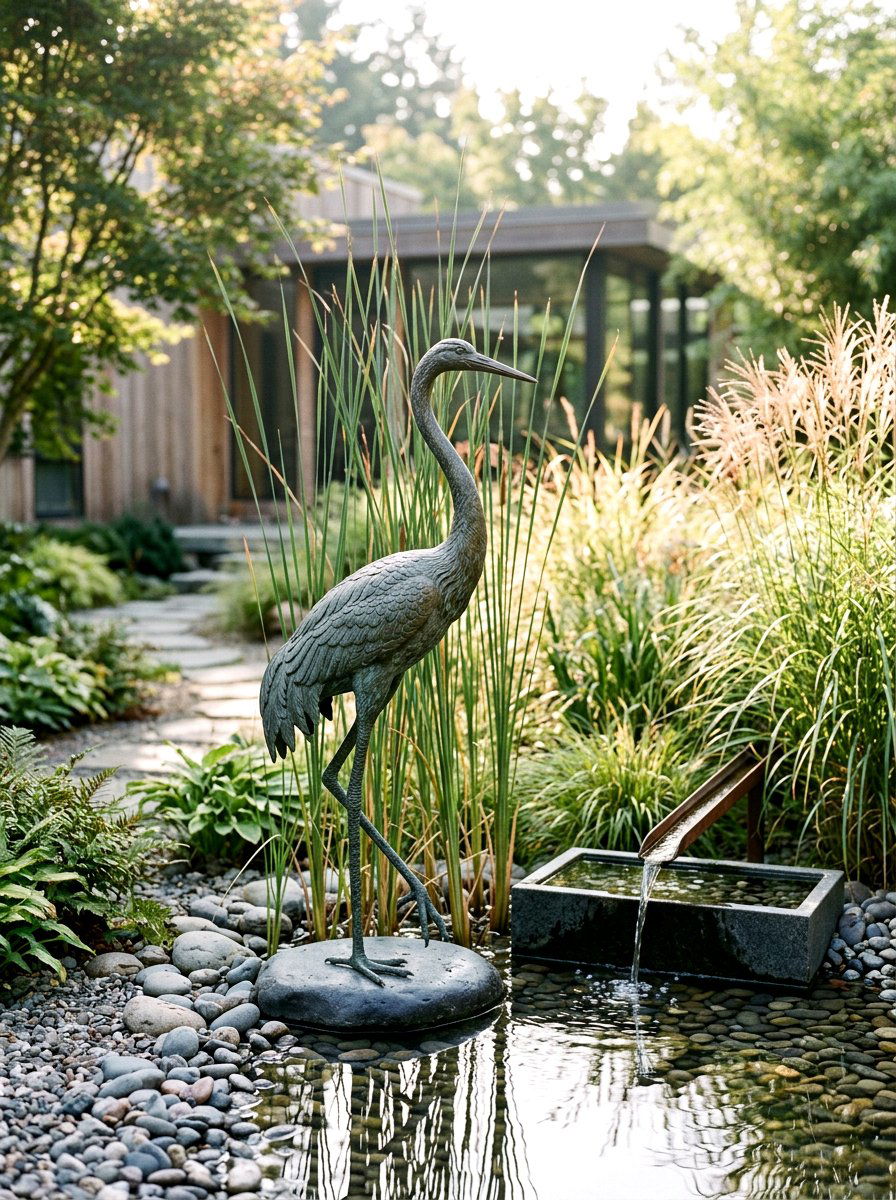 Crane garden statue - 25 Spring Garden Statue Ideas