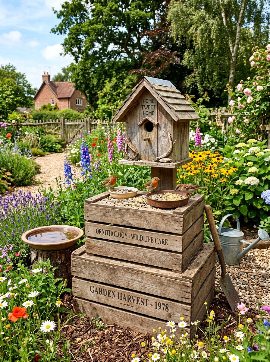 Crate Birdhouse Stand - 25 Spring Outdoor Crate Display Ideas