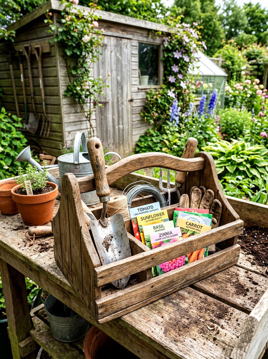 Crate Tool Caddy For Gardening - 25 Spring Outdoor Crate Display Ideas