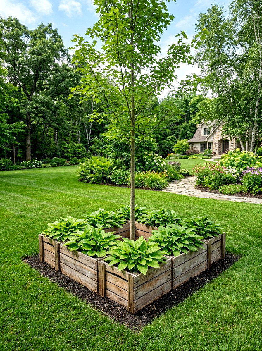 Crate Tree Base Surround - 25 Spring Outdoor Crate Display Ideas