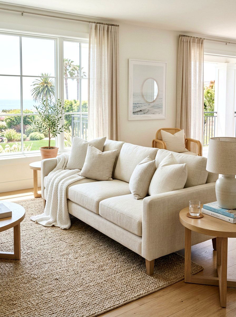 Cream Linen Sofa - 25 Spring Warm White Decor Ideas