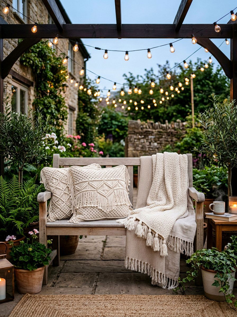 Cream Macrame Outdoor Cushion - 25 Spring Outdoor Pillow Ideas
