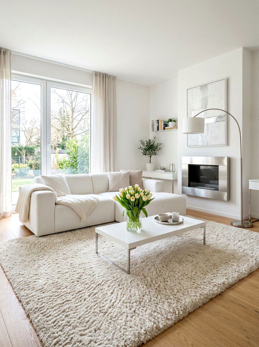 Cream Shag Rug - 25 Spring Living Room Rug Ideas